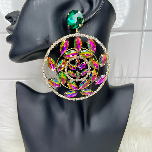 Gemstone Gina Hoops (Green/Purple)(Clip-ons)