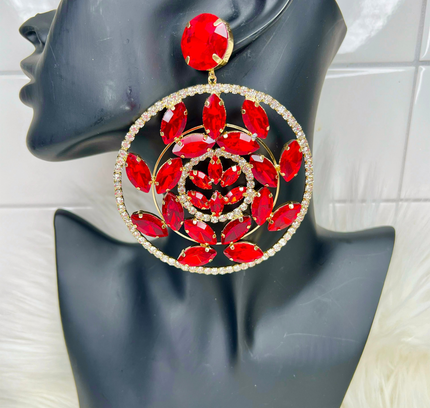 Gemstone Gina Hoops (Red)(Clip-ons)