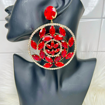 Gemstone Gina Hoops (Red)(Clip-ons)